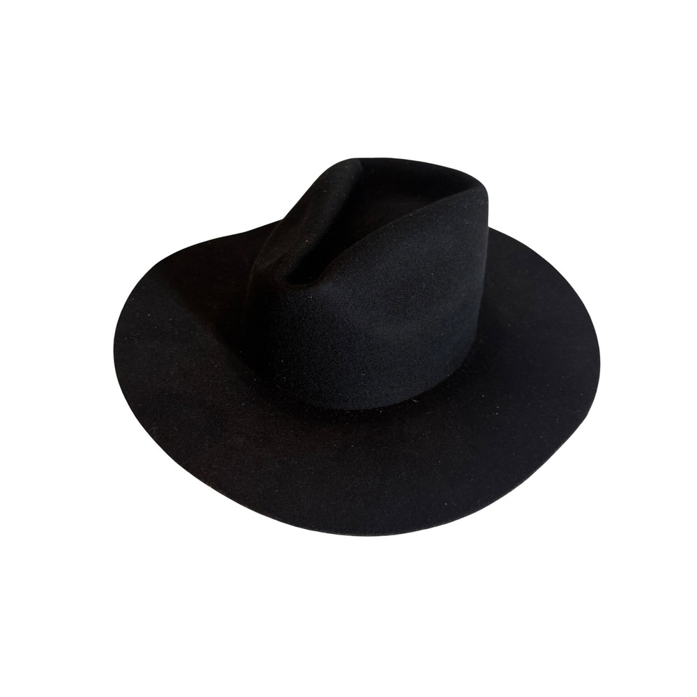 WYETH Black Wide Brim Rancher Hat 100% Wool One Size Adjustable Fedora